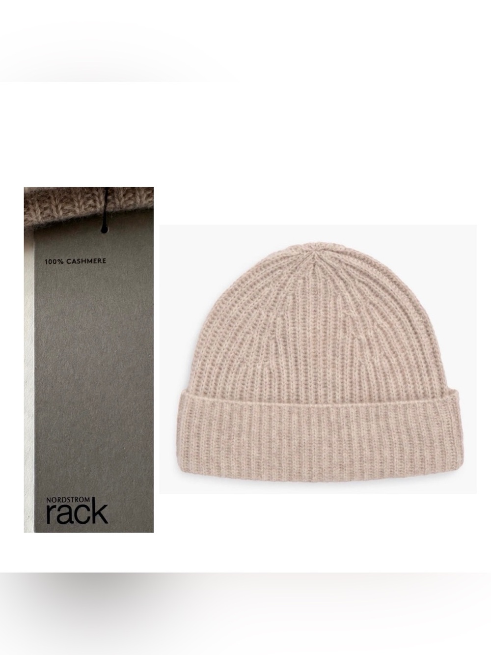 Nordstrom Rack 100% Cashmere Ribbed Knit Beanie - Beige NWT